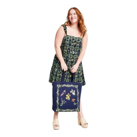 AGUA BENDITA x Target Navy Blue Green Floral Ruffle Sleeve Tiered Mini Dress L - Picture 3 of 11